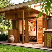 Outdoor sauna in garden