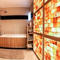 Himalayan salt wall in bathroom