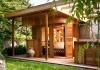 Outdoor sauna in garden