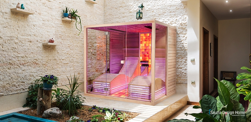 Bio sauna with Himalayan salt wall