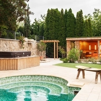 Sauna house garden with pool